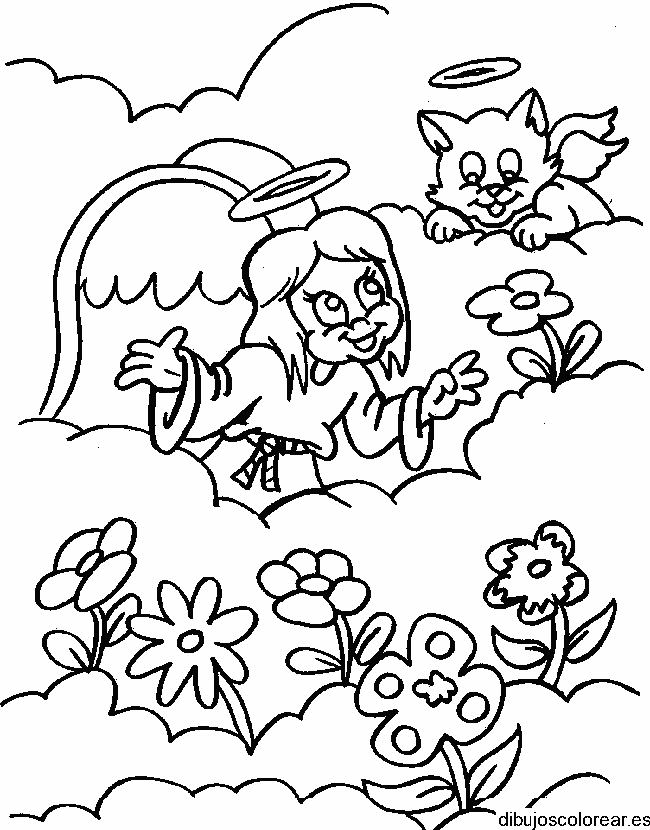 Dibujo de un gato y un ángel
