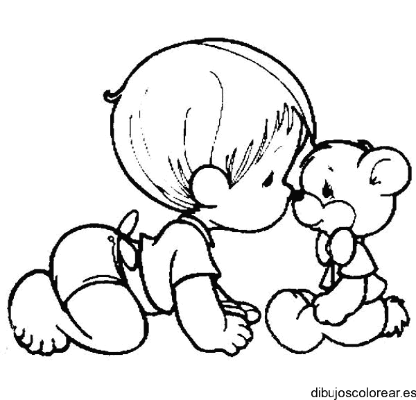 Dibujo de un bebe con su oso 