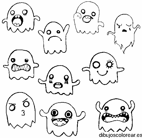 Dibujo de un fantasma con diferentes sustos 