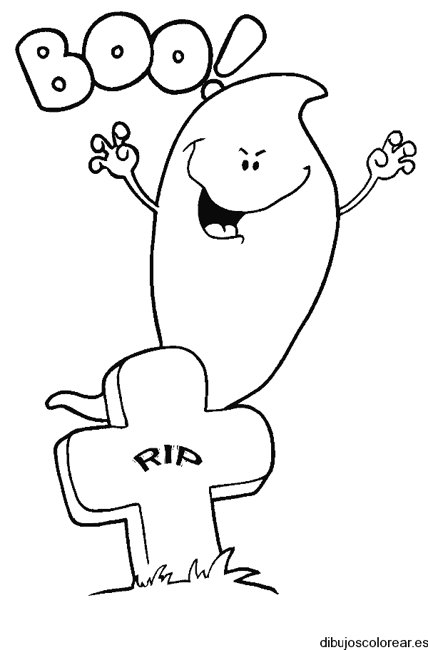 Dibujo de un fantasma asustando en el cementerio 