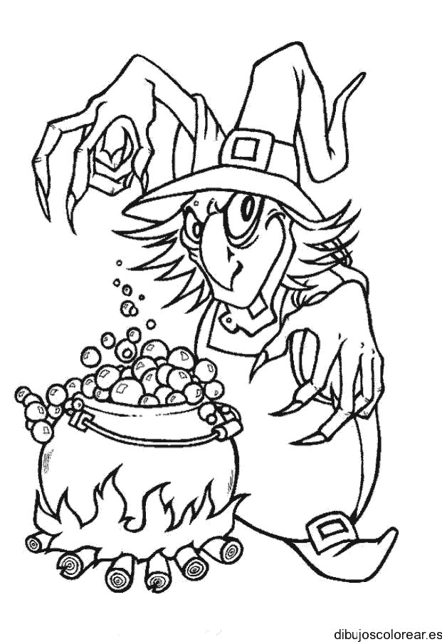 Dibujo de una bruja y su caldero 