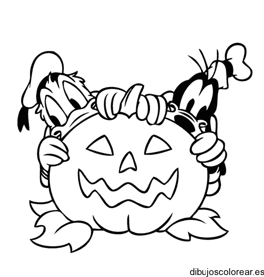 Dibujo del Pato Donald y una calabaza
