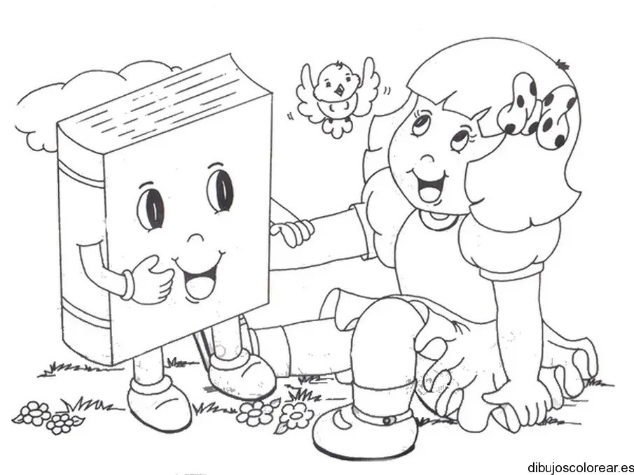 Dibujo de una niña con un libro 