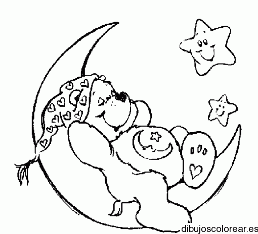 Dibujo de un osito durmiendo sobre la luna