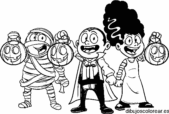 Dibujo de un grupo de niños disfrazados monstruos
