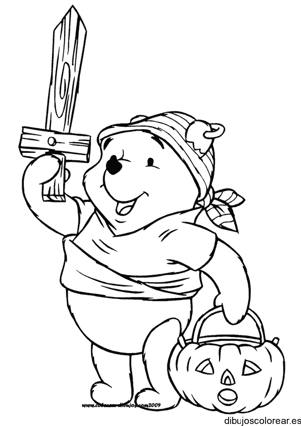 Dibujo de winnie poh disfrazado de Robin Hood