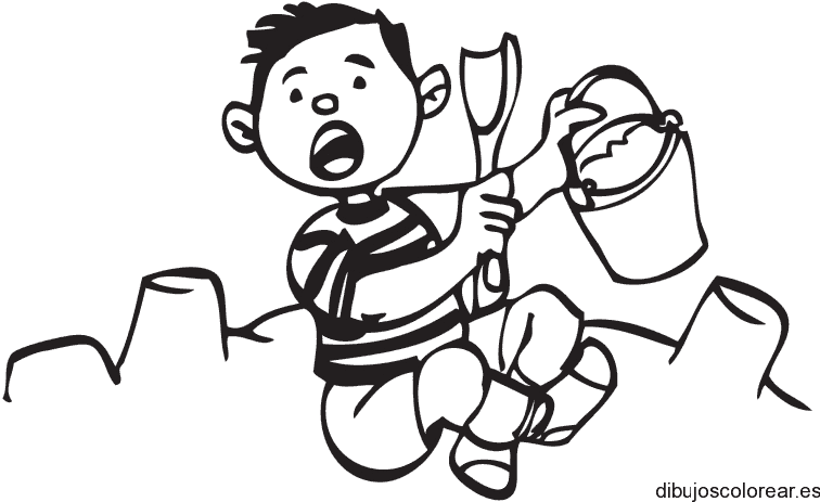 Dibujo de un niño jugando en la playa 