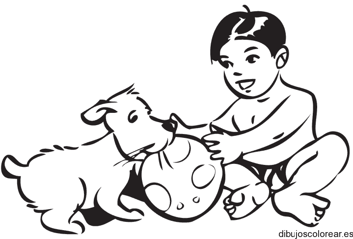 Dibujo de un niño jugando con su mascota 