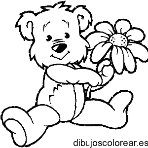 Dibujo de un osito con una flor