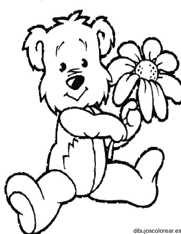 Dibujo de un osito con una rosa