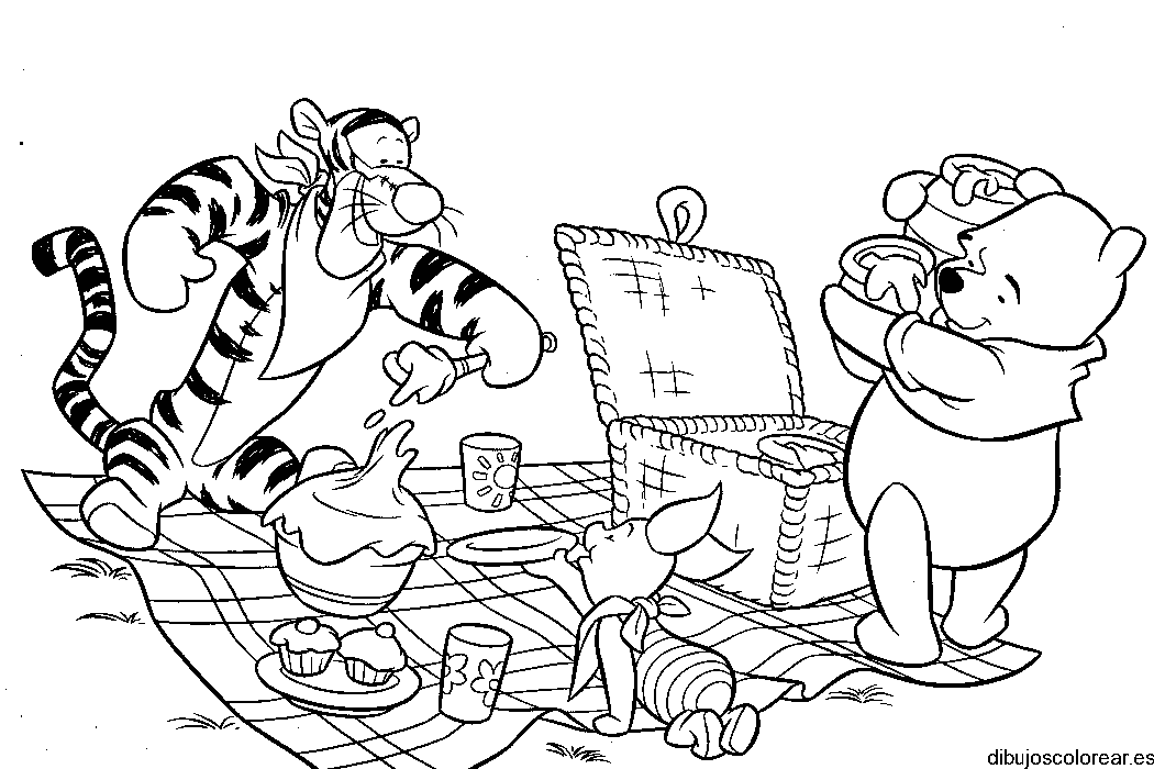 Dibujo de Winnie Poh y sus amigos de picnic