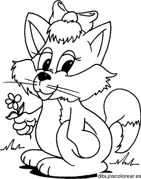 Dibujo de un gatito con una flor