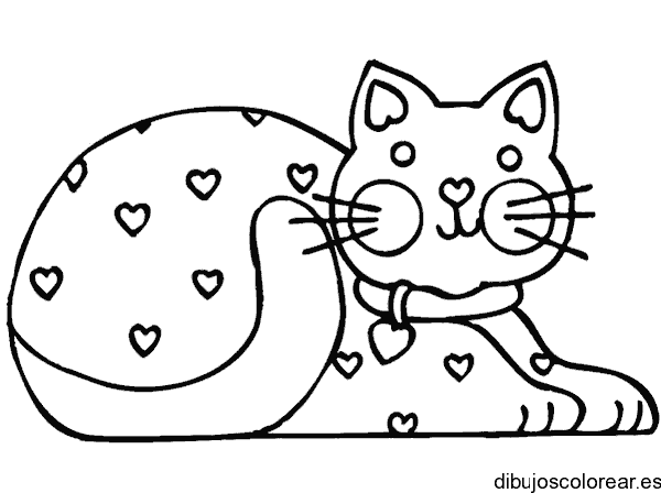 Dibujo de un gato con corazones