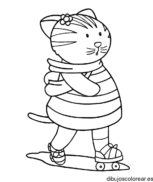 Dibujo de gatita patinando 