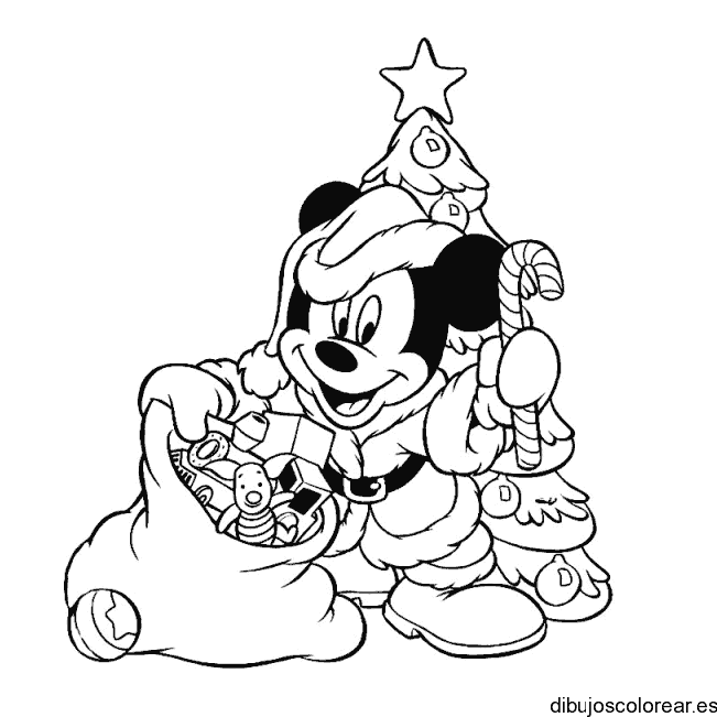 Dibujo de Mickey Mouse disfrazado de Santa Claus