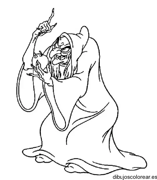 Dibujo de una bruja malvada con una manzana