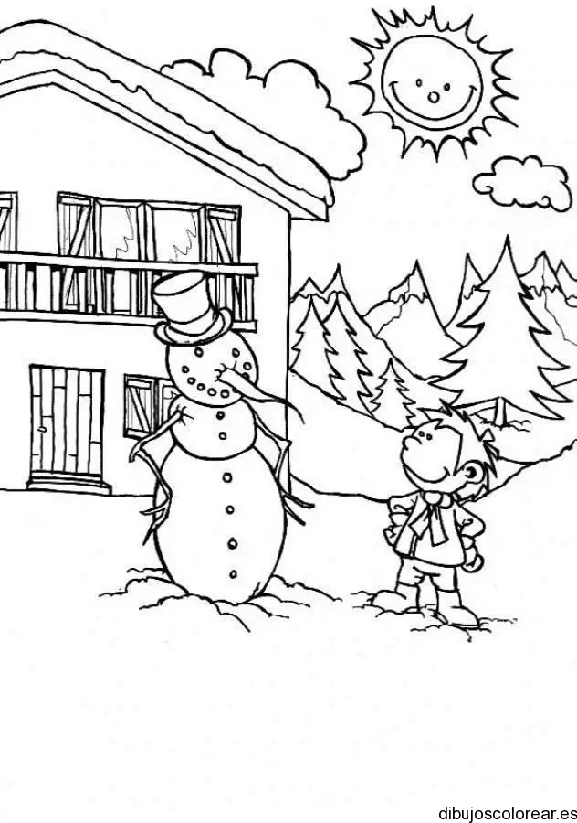 Dibujo de un hombre de nieve  con un niño 