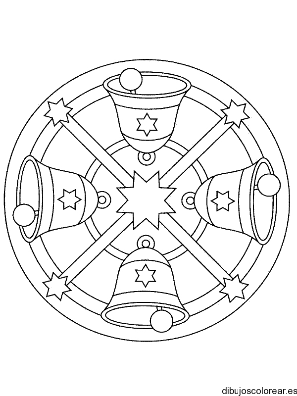 Dibujo de un mándala con estrellas y campanas 