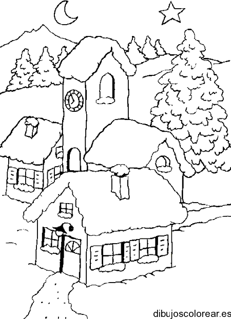 Dibujo de una casa cubierta de nieve 