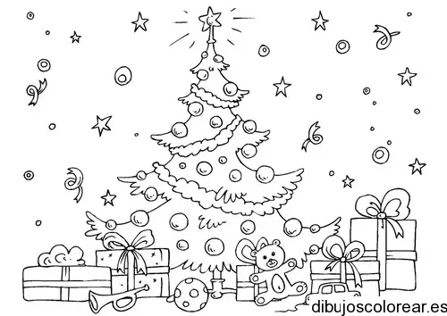 Dibujo de un árbol de navidad con regalos