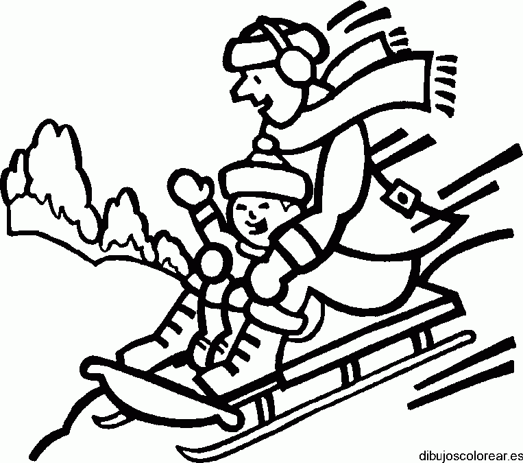 Dibujo de padre e hijo en un trineo 