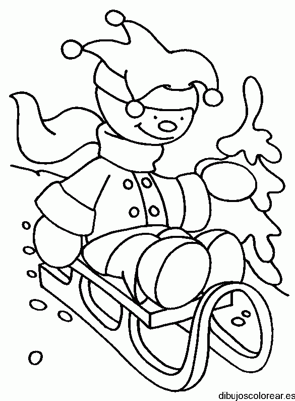 Dibujo de una niña en su trineo 