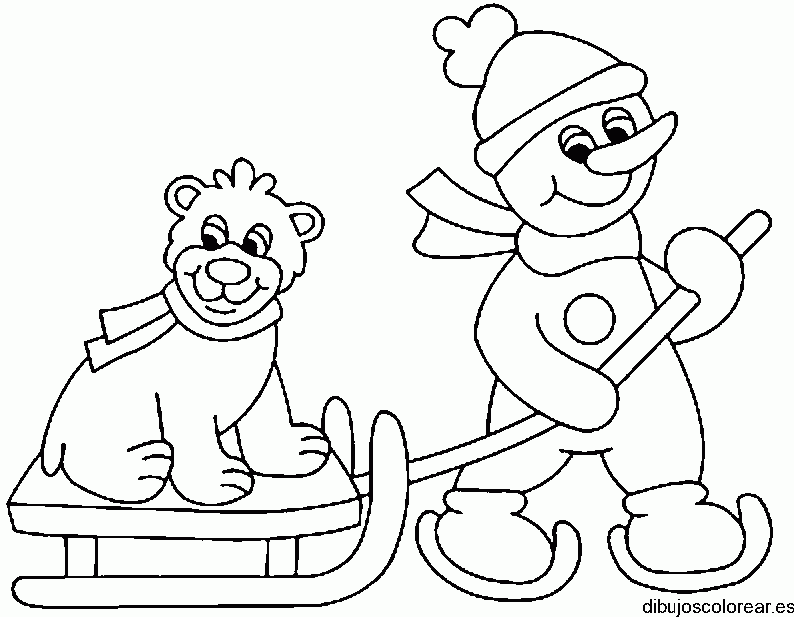 Dibujo de un hombre de nieve con un perro 