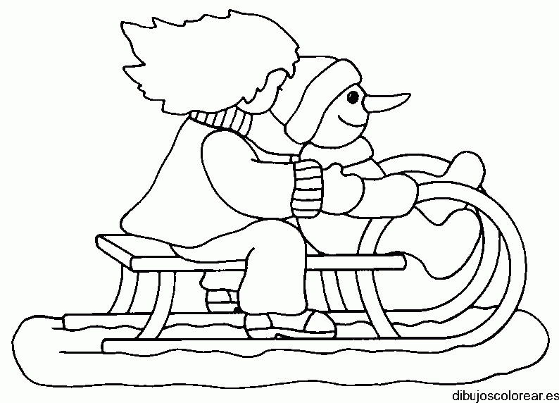 Dibujo de hombre de nieve de paseo en trineo