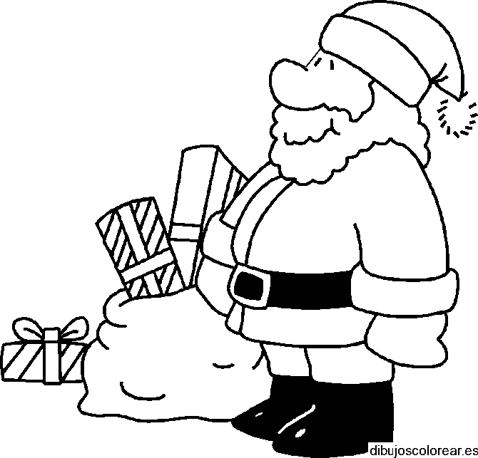 Dibujo de Santa Claus con sus regalos 