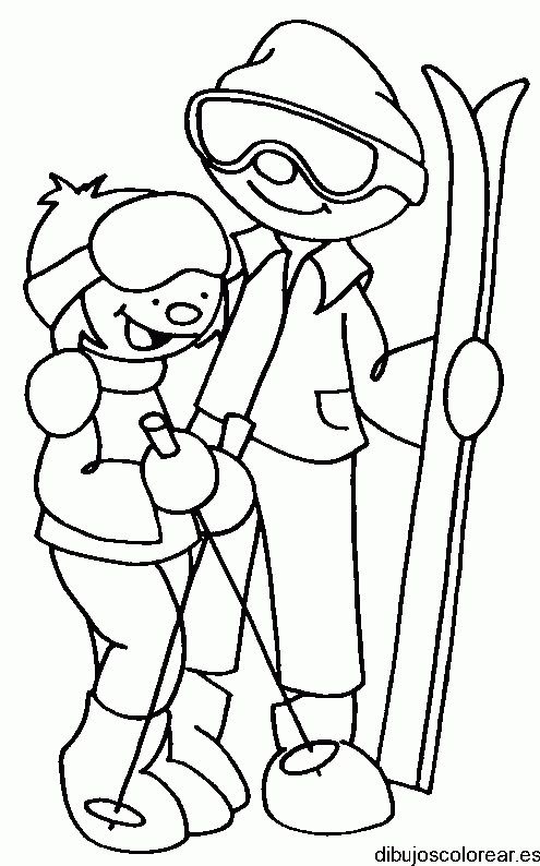 Dibujo de una pareja esquiando 