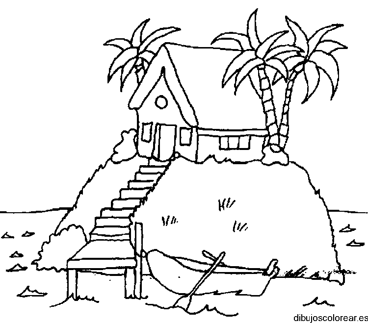 Dibujo de una casa con palmeras