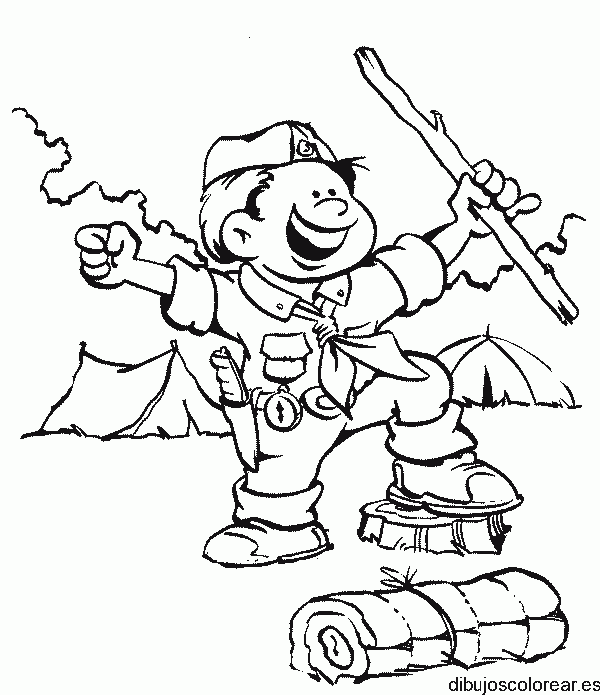Dibujo de un boy scout en el bosque 