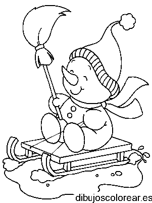 Dibujo de un pequeño hombre de nieve en un trineo 