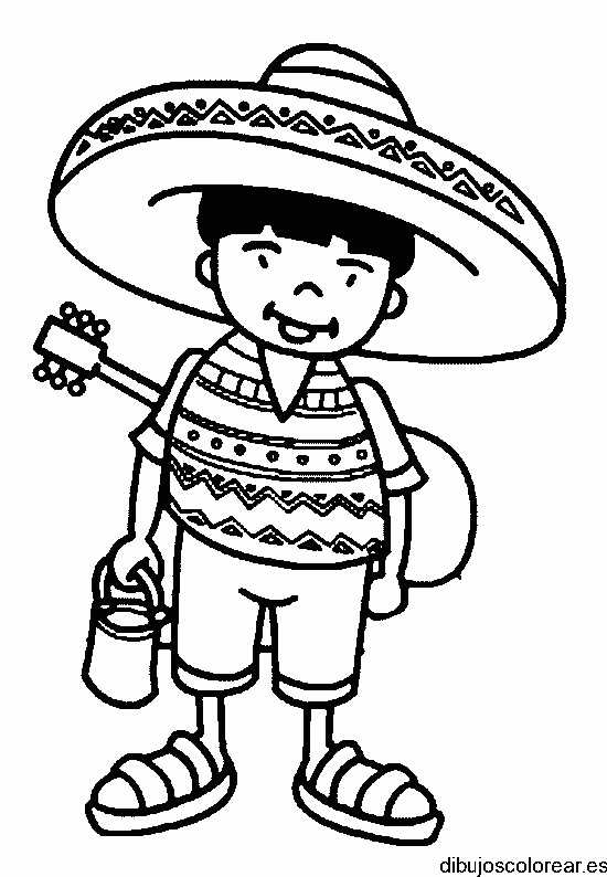 Dibujo de un niño con sombrero y guitarra 