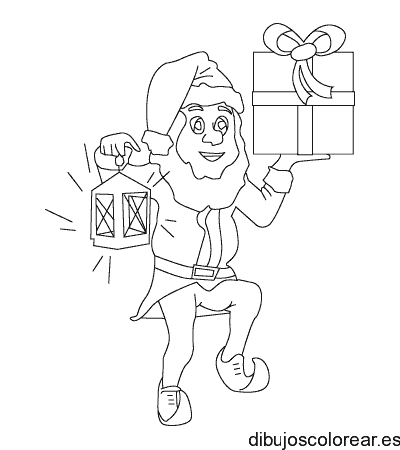 Dibujo de un duende con un regalo 