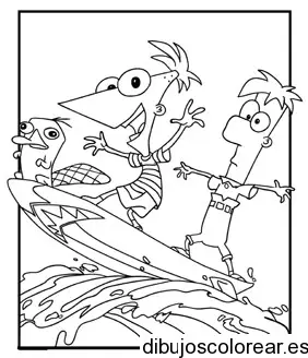 Dibujo de Phineas y Ferb en la playa 