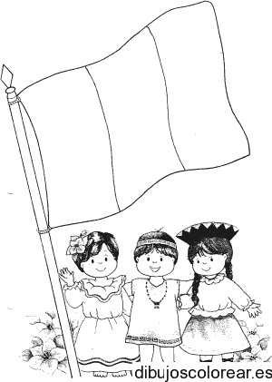 Dibujo de niños con una bandera 