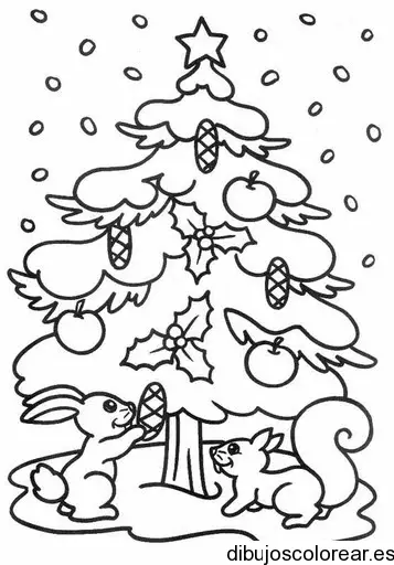 Dibujo de un árbol con los animales del bosque 