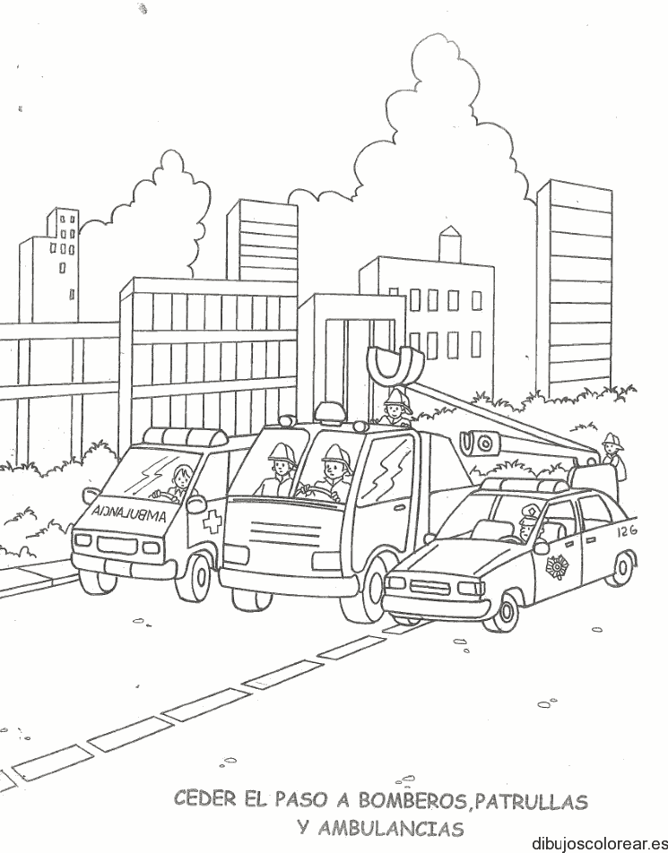 Dibujo de tres coches de emergencias 
