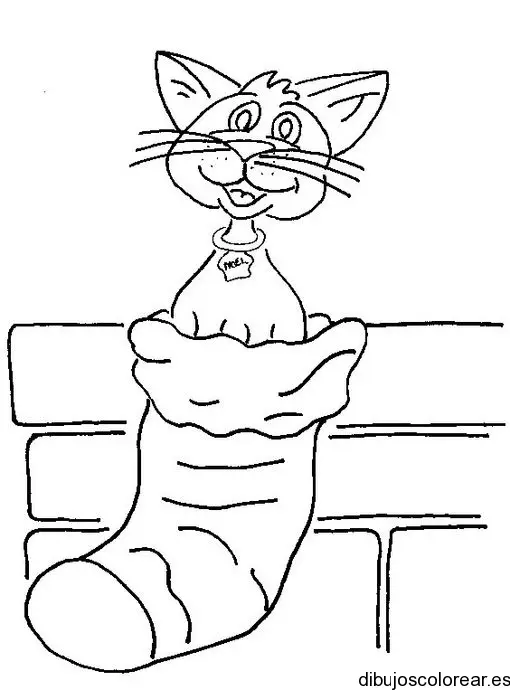 Dibujo de un gato en una calceta de navidad 