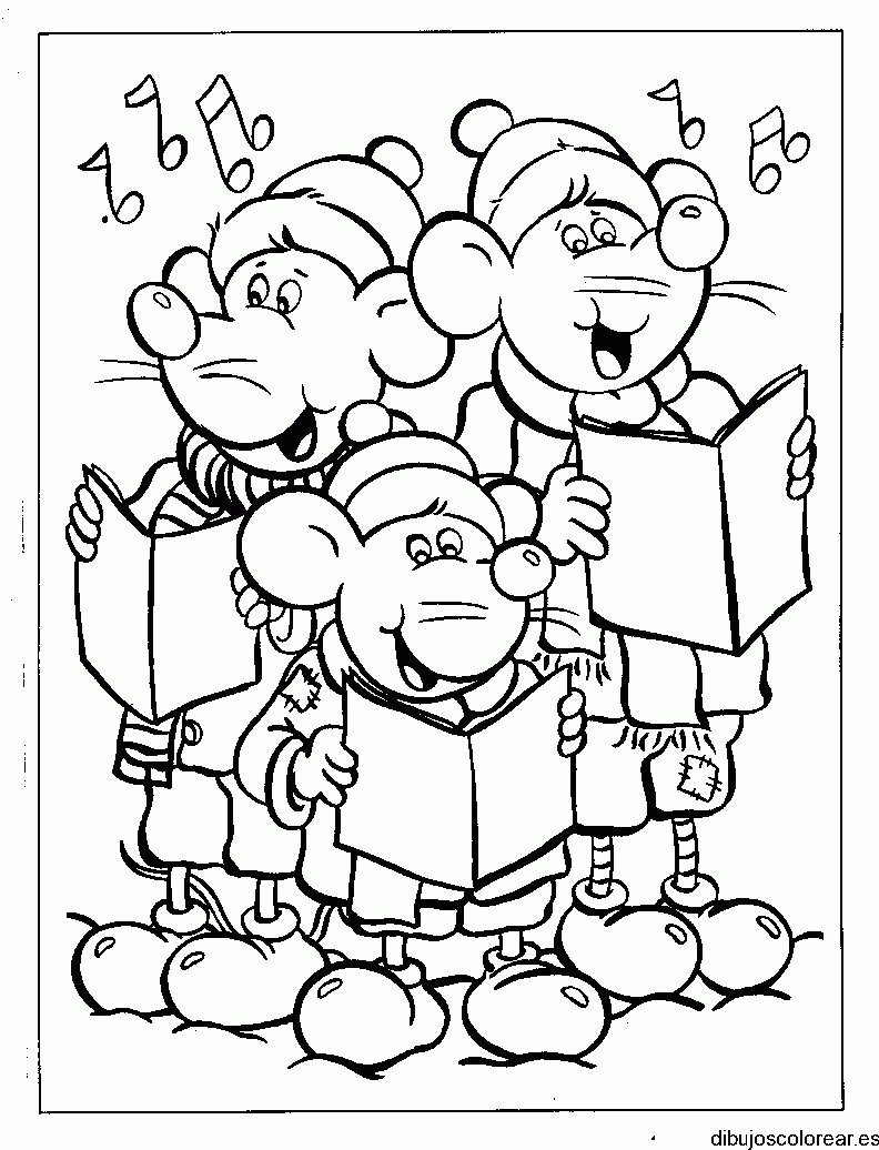 Dibujo de tres ratones cantando villancicos 