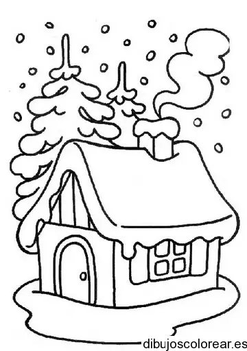 Dibujo de una casa nevando en navidad 