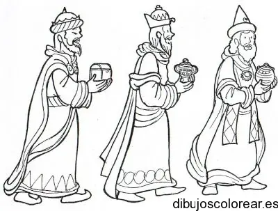 Dibujo de los tres reyes magos con regalos 