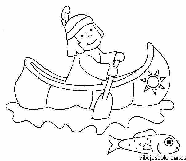 Dibujo de un niño en una canoa 