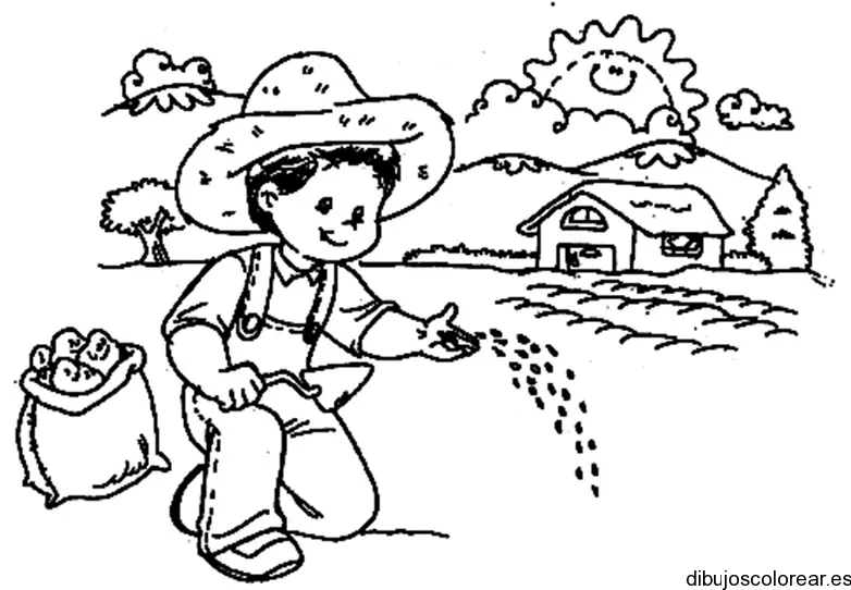 Dibujo de un niño sembrando
