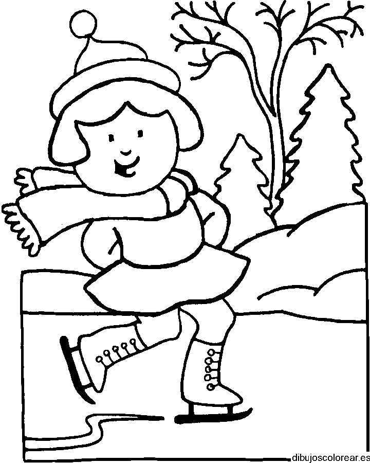Dibujo de una niña patinando en el hielo 