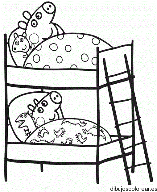 Dibujo de dos cerditos durmiendo en litera 