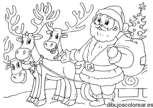 Dibujo de Santa Claus entregando regalos 