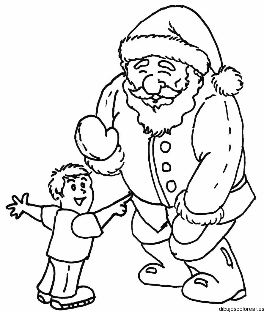 Dibujo de un niño junto a Santa Claus 