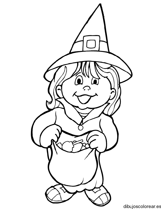 Dibujo de una niña disfrazada de bruja 